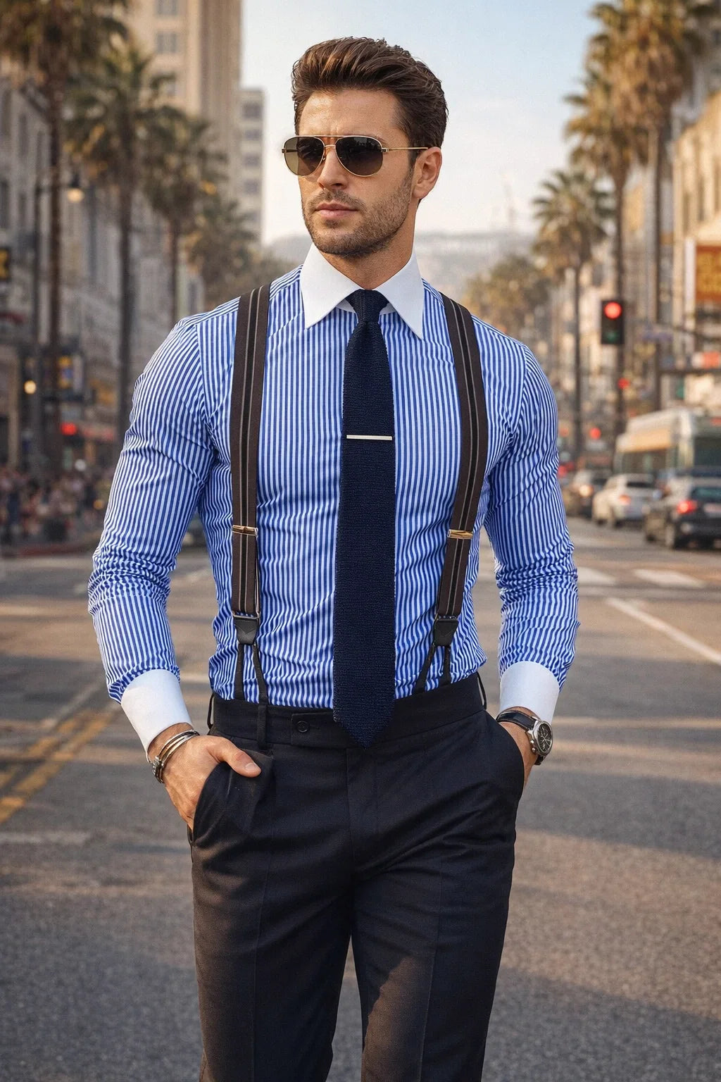 men's contrast collar dress shirt Miles Light Blue End-on-End Contrast Collar Shirt Shirt