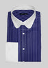 White Contrast Club Collar Dress Shirt - Blue Chalk Stripes Cotton