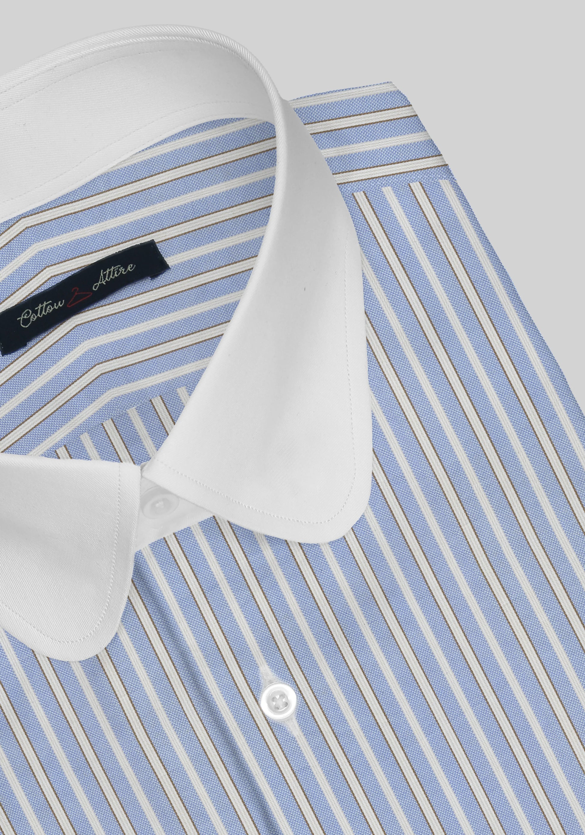 White Contrast Club Collar Dress Shirt - Sky Blue Candy Stripes Cotton