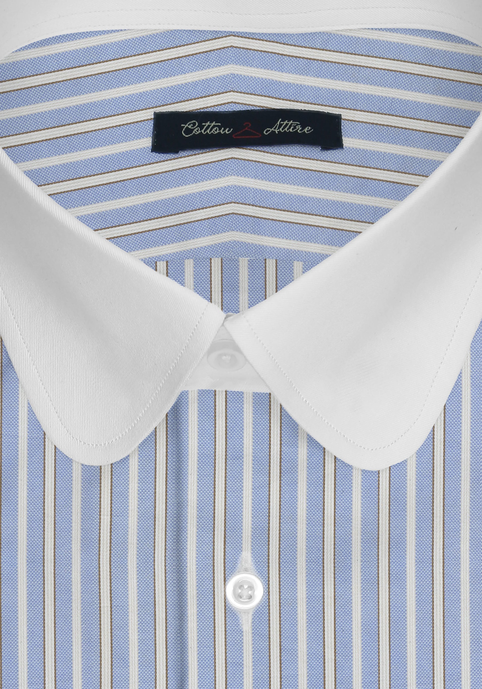 White Contrast Club Collar Dress Shirt - Sky Blue Candy Stripes Cotton