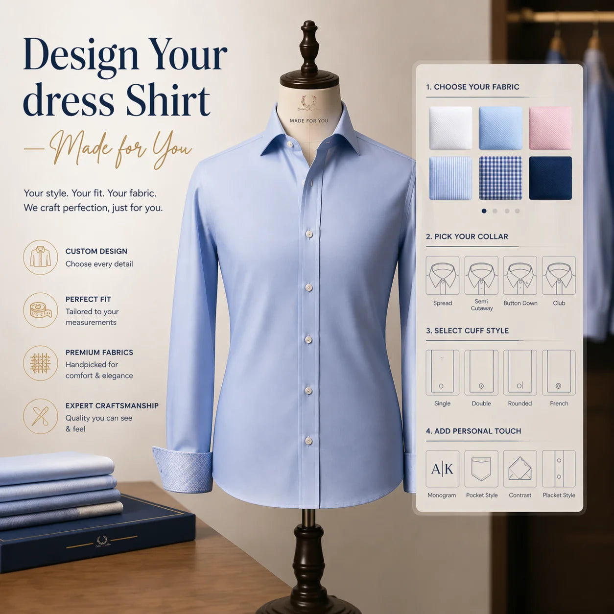 Custom Made Dress Shirts | Tailored Shirts for Men Shop Online in USA